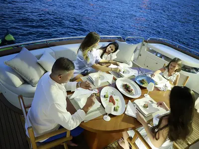 Deck of Lukas, a Evo Marine Deauville 760 motor yacht at Split, Croatia