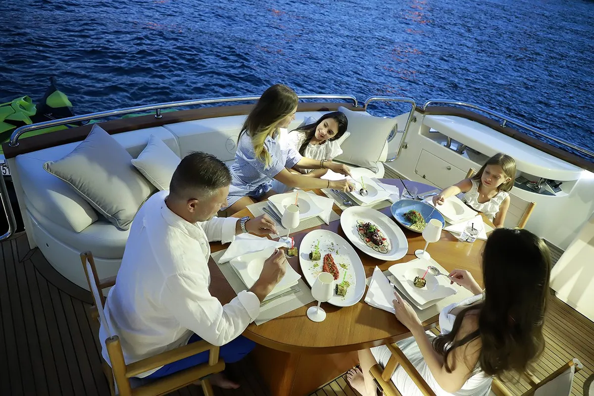 Deck of Lukas, a Evo Marine Deauville 760 motor yacht at Split, Croatia