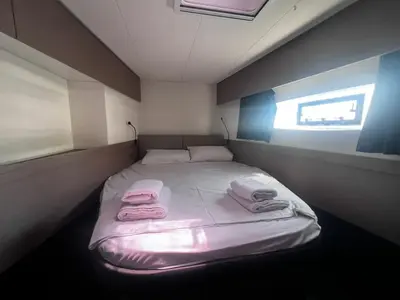 Olympia Athena, a Fountaine Pajot Elba 45 catamaran at Agios Stefanos, Greece