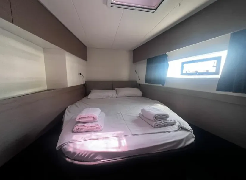 Olympia Athena, a Fountaine Pajot Elba 45 catamaran at Agios Stefanos, Greece
