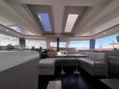 Olympia Athena, a Fountaine Pajot Elba 45 catamaran at Agios Stefanos, Greece