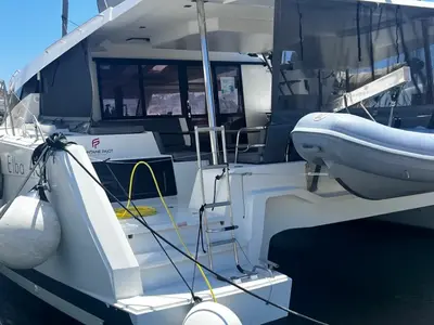 Olympia Athena, a Fountaine Pajot Elba 45 catamaran at Agios Stefanos, Greece