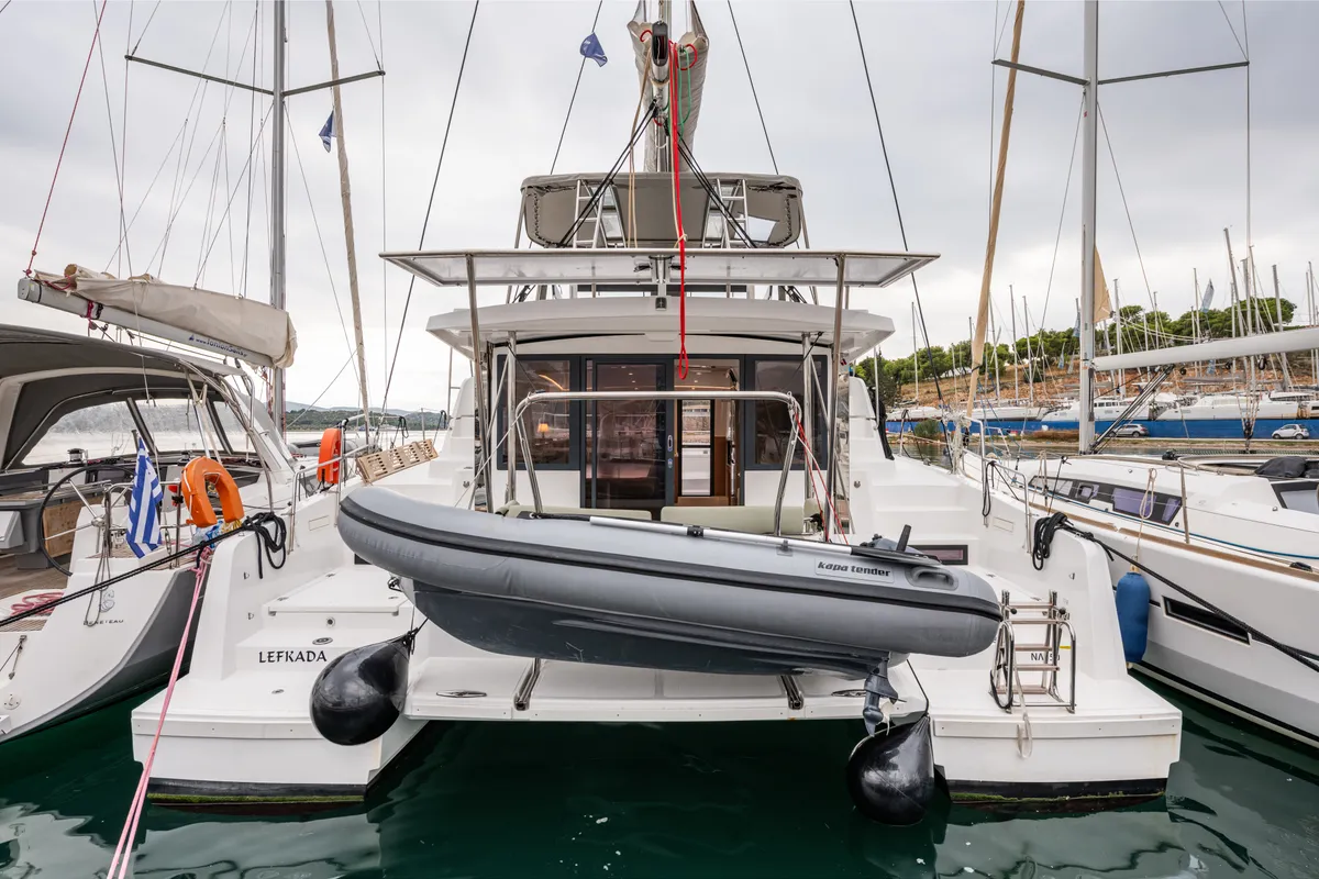Exterior view of Rubaiyat, a Bali 4.2 catamaran at Municipal Unit of Lefkada, Greece