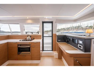 Galley of Rubaiyat, a Bali 4.2 catamaran at Municipal Unit of Lefkada, Greece