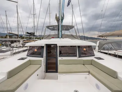 Deck of Rubaiyat, a Bali 4.2 catamaran at Municipal Unit of Lefkada, Greece