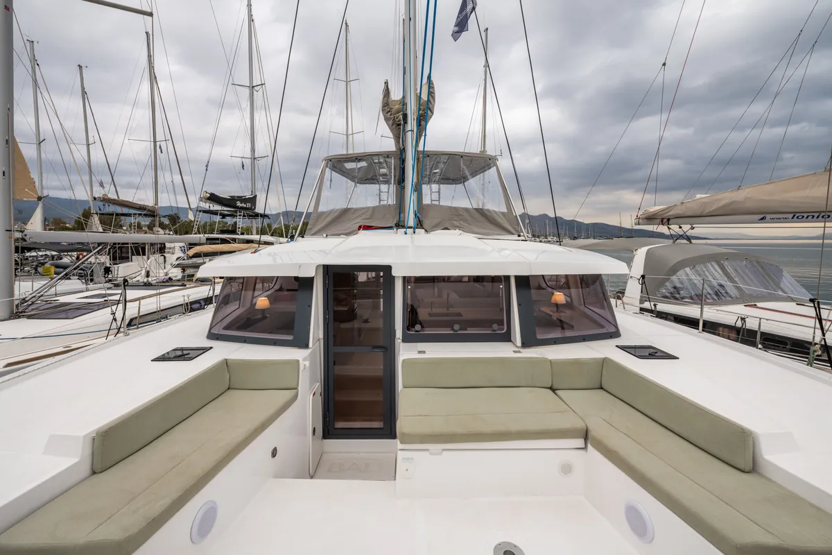 Deck of Rubaiyat, a Bali 4.2 catamaran at Municipal Unit of Lefkada, Greece