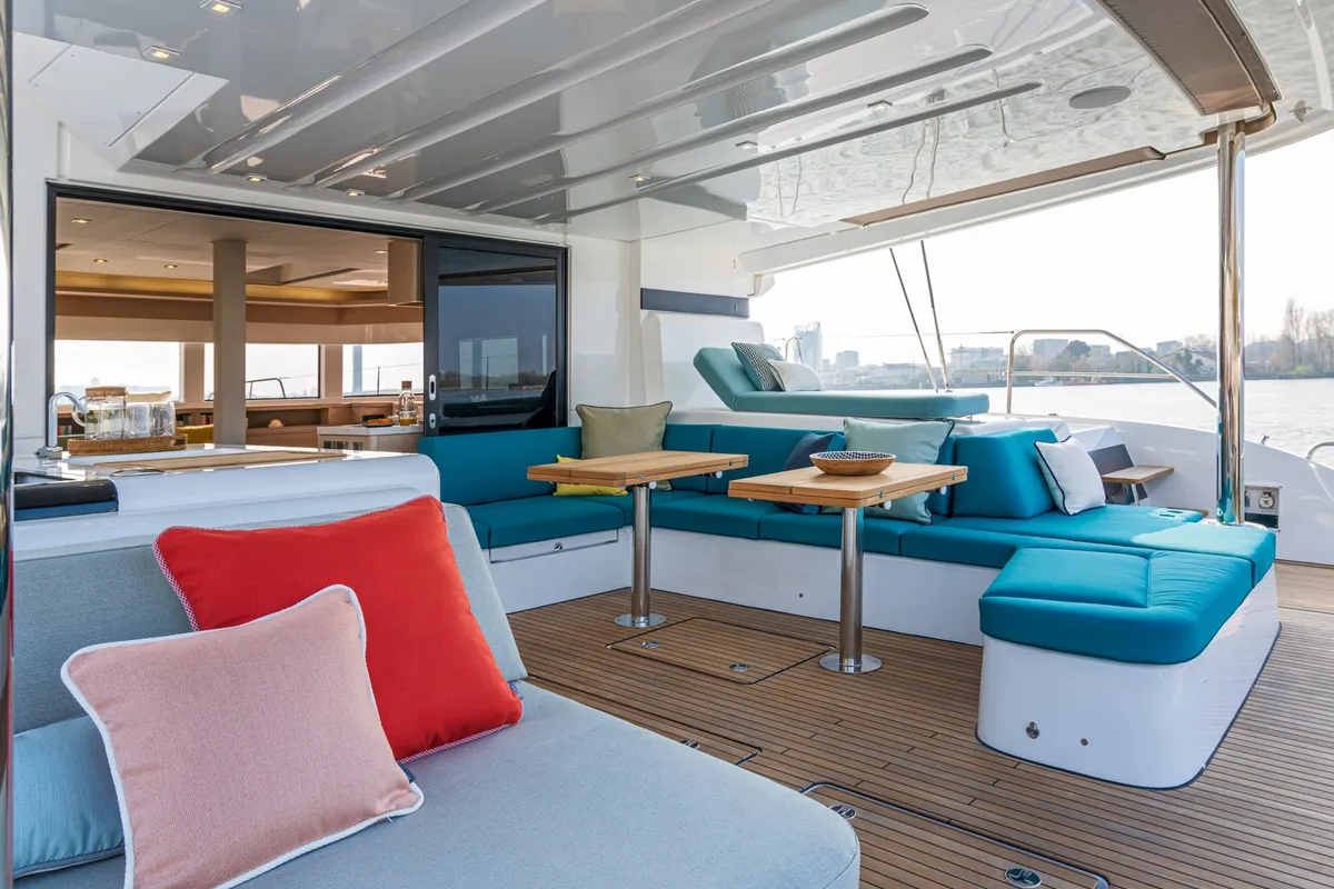 Deck of POSEIRA, a Lagoon 55 catamaran at Athens, Greece
