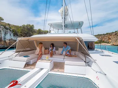 Exterior view of POSEIRA, a Lagoon 55 catamaran at Athens, Greece