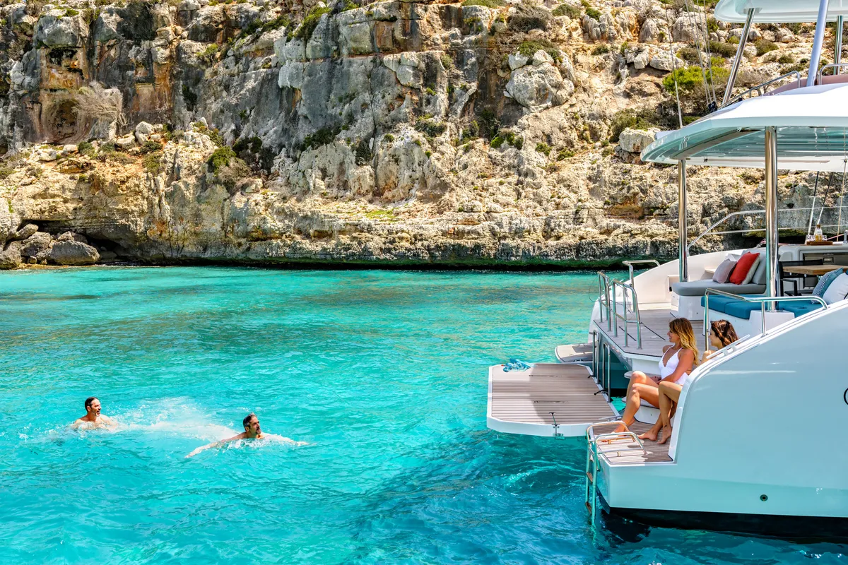 Exterior view of POSEIRA, a Lagoon 55 catamaran at Athens, Greece