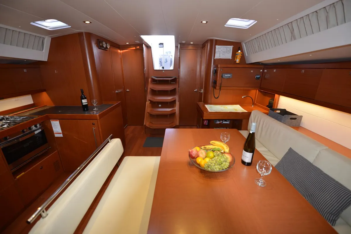 Salon of Pherousa, a Beneteau Oceanis 48 sailboat at Lavreotiki Municipal Unit, Greece