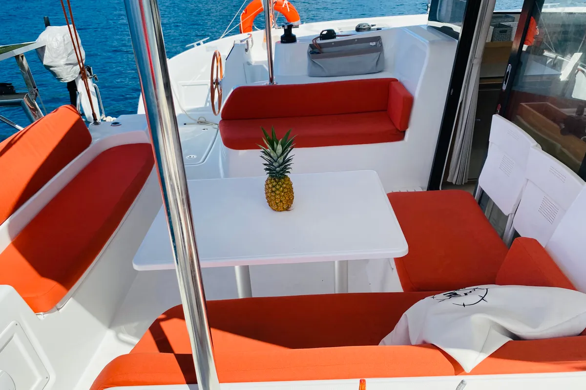Deck of Moana Denia Bareboat, a Excess 11 catamaran at Dénia, Spain