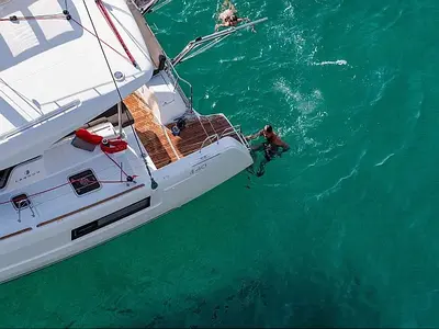 Deck of Twilight, a Lagoon 40 catamaran at Grad Trogir, Croatia
