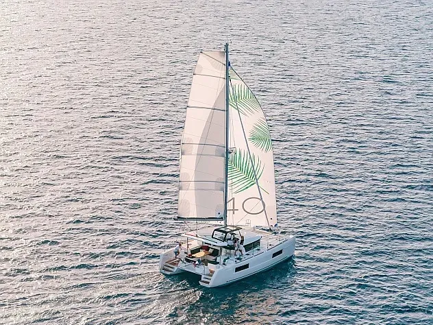 Exterior view of Twilight, a Lagoon 40 catamaran at Grad Trogir, Croatia