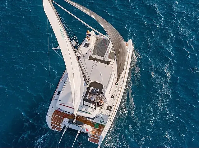 Exterior view of Twilight, a Lagoon 40 catamaran at Grad Trogir, Croatia