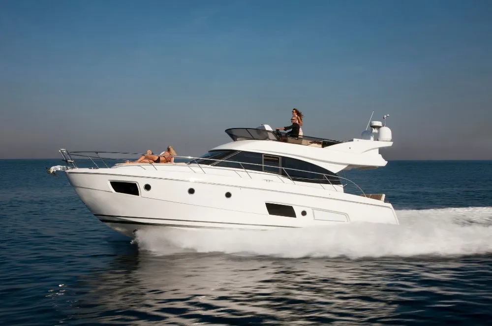 Exterior view of Zanngi, a Bavaria Virtess 420 Fly motor yacht at Podstrana - Miljevac, Croatia