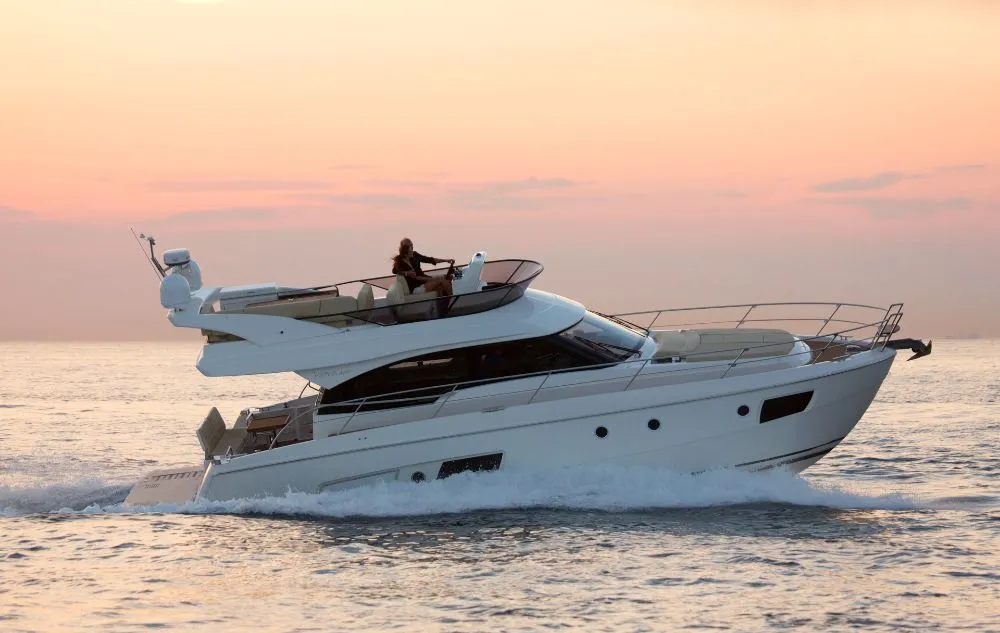 Exterior view of Zanngi, a Bavaria Virtess 420 Fly motor yacht at Podstrana - Miljevac, Croatia