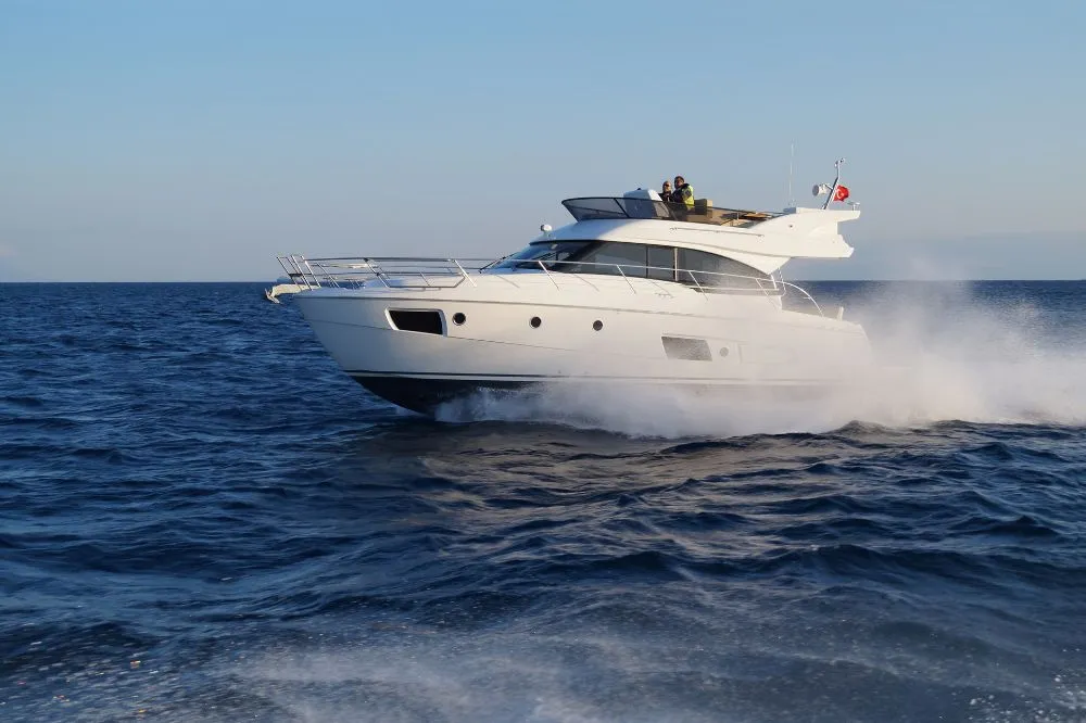 Exterior view of Zanngi, a Bavaria Virtess 420 Fly motor yacht at Podstrana - Miljevac, Croatia