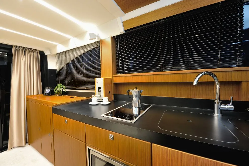 Galley of Zanngi, a Bavaria Virtess 420 Fly motor yacht at Podstrana - Miljevac, Croatia