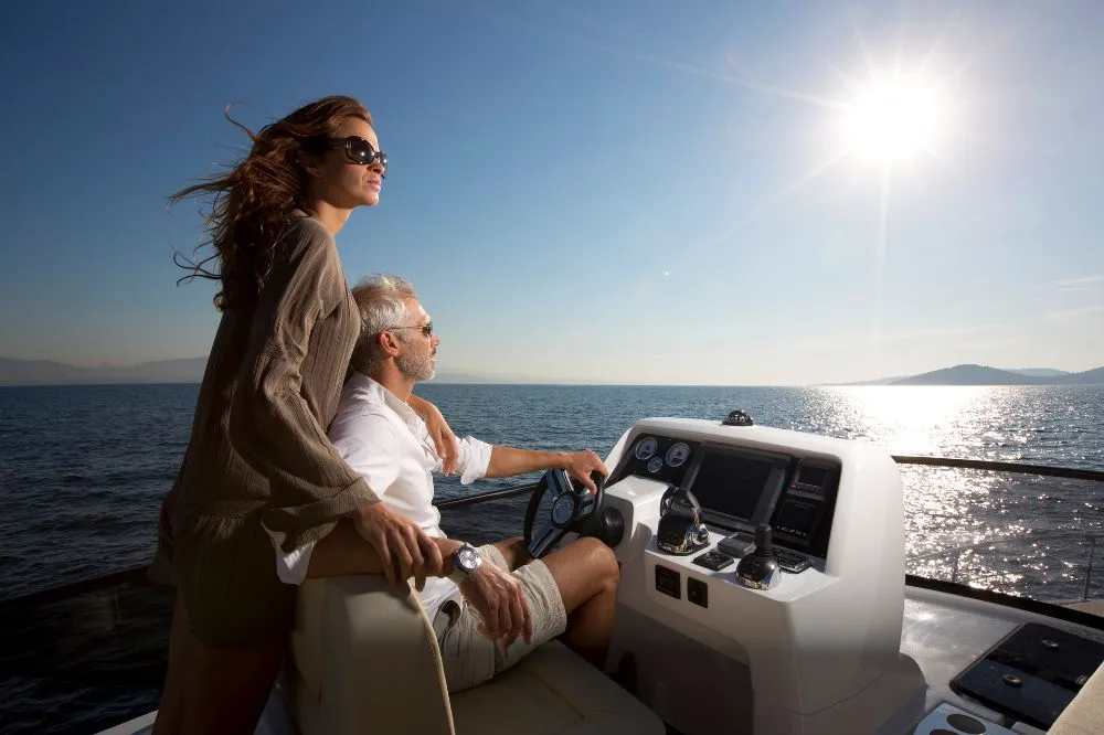 Cockpit of Zanngi, a Bavaria Virtess 420 Fly motor yacht at Podstrana - Miljevac, Croatia