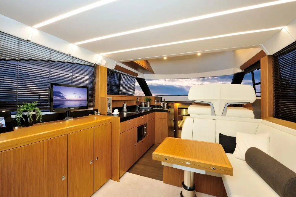 Salon of Zanngi, a Bavaria Virtess 420 Fly motor yacht at Podstrana - Miljevac, Croatia