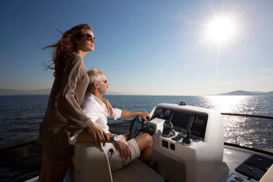 Cockpit of Zanngi, a Bavaria Virtess 420 Fly motor yacht at Podstrana - Miljevac, Croatia