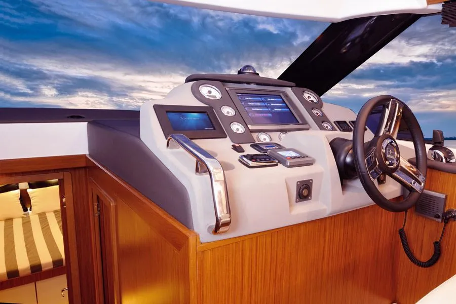 Cockpit of Zanngi, a Bavaria Virtess 420 Fly motor yacht at Podstrana - Miljevac, Croatia