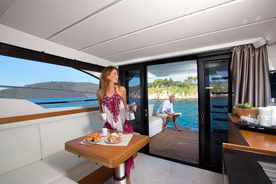 Salon of Zanngi, a Bavaria Virtess 420 Fly motor yacht at Podstrana - Miljevac, Croatia
