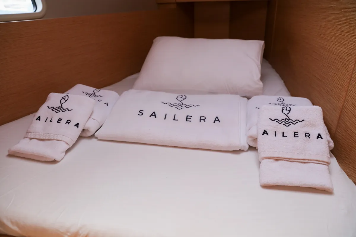 Cabin on Celine 1, a Hanse 458 sailboat at Marmaris, Turkey