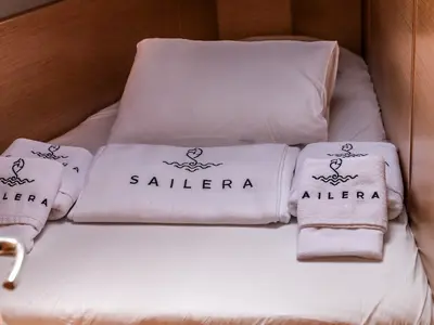 Cabin on Celine 1, a Hanse 458 sailboat at Marmaris, Turkey