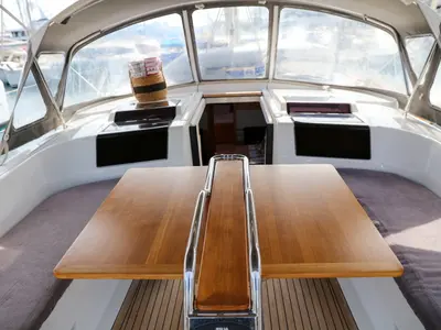 Deck of Celine 1, a Hanse 458 sailboat at Marmaris, Turkey