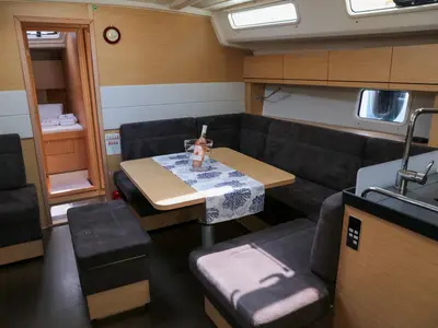 Salon of Celine 1, a Hanse 458 sailboat at Marmaris, Turkey