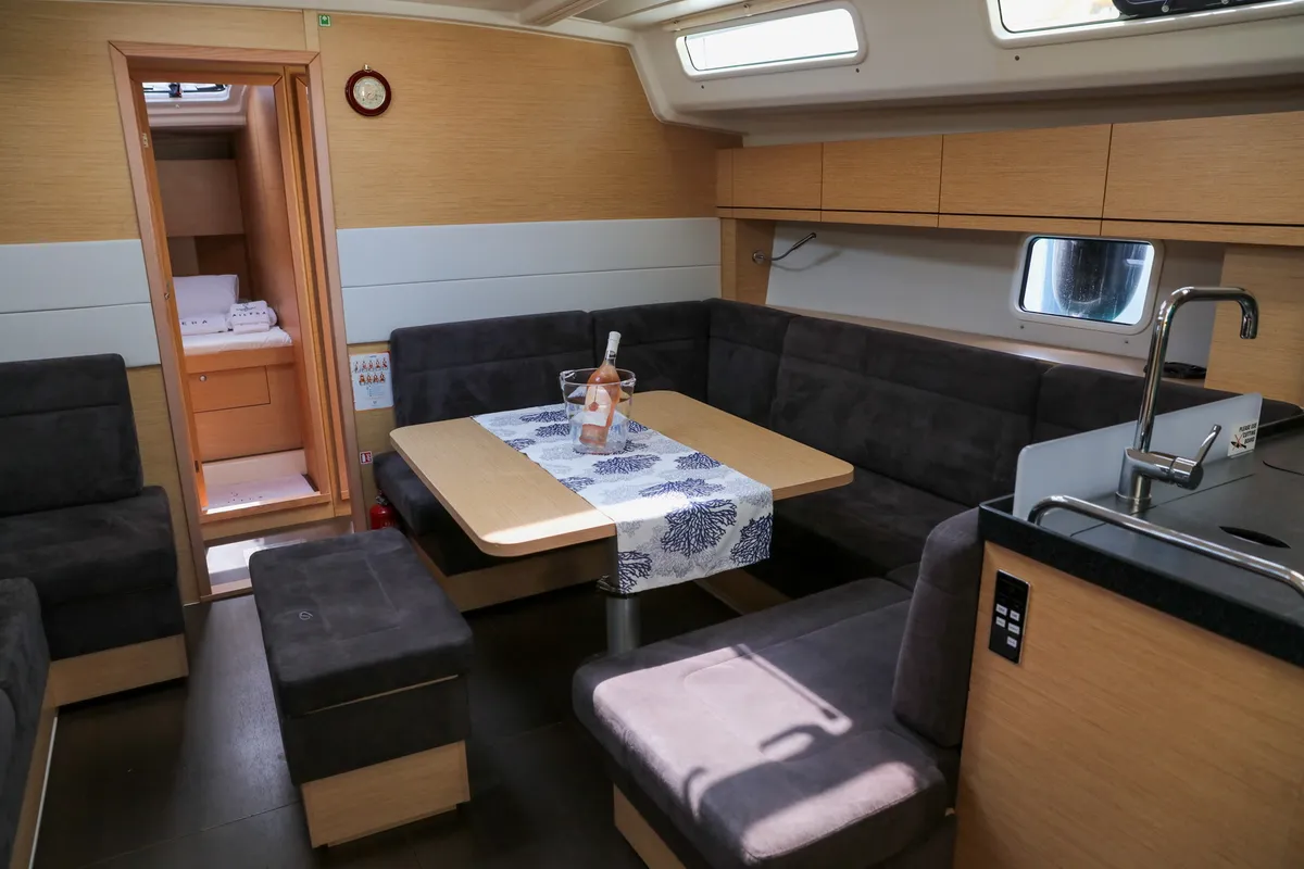 Salon of Celine 1, a Hanse 458 sailboat at Marmaris, Turkey