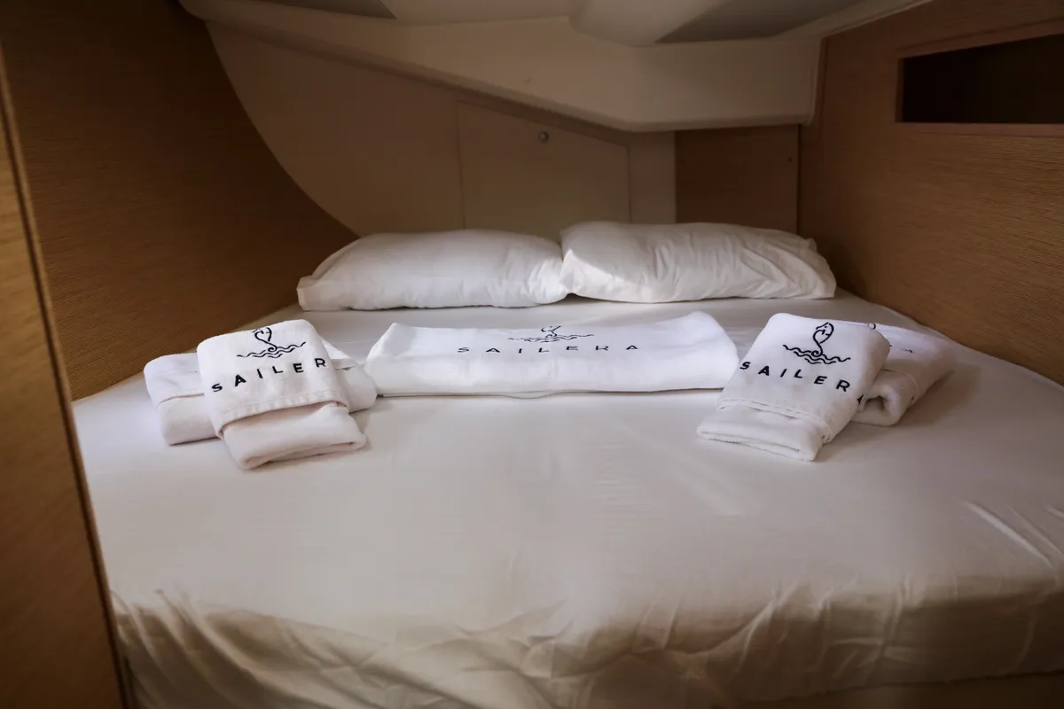 Cabin on Celine 1, a Hanse 458 sailboat at Marmaris, Turkey