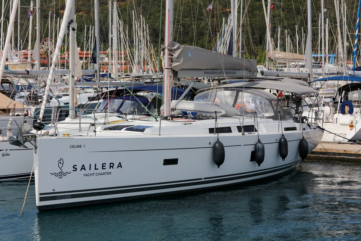 Exterior view of Celine 1, a Hanse 458 sailboat at Marmaris, Turkey