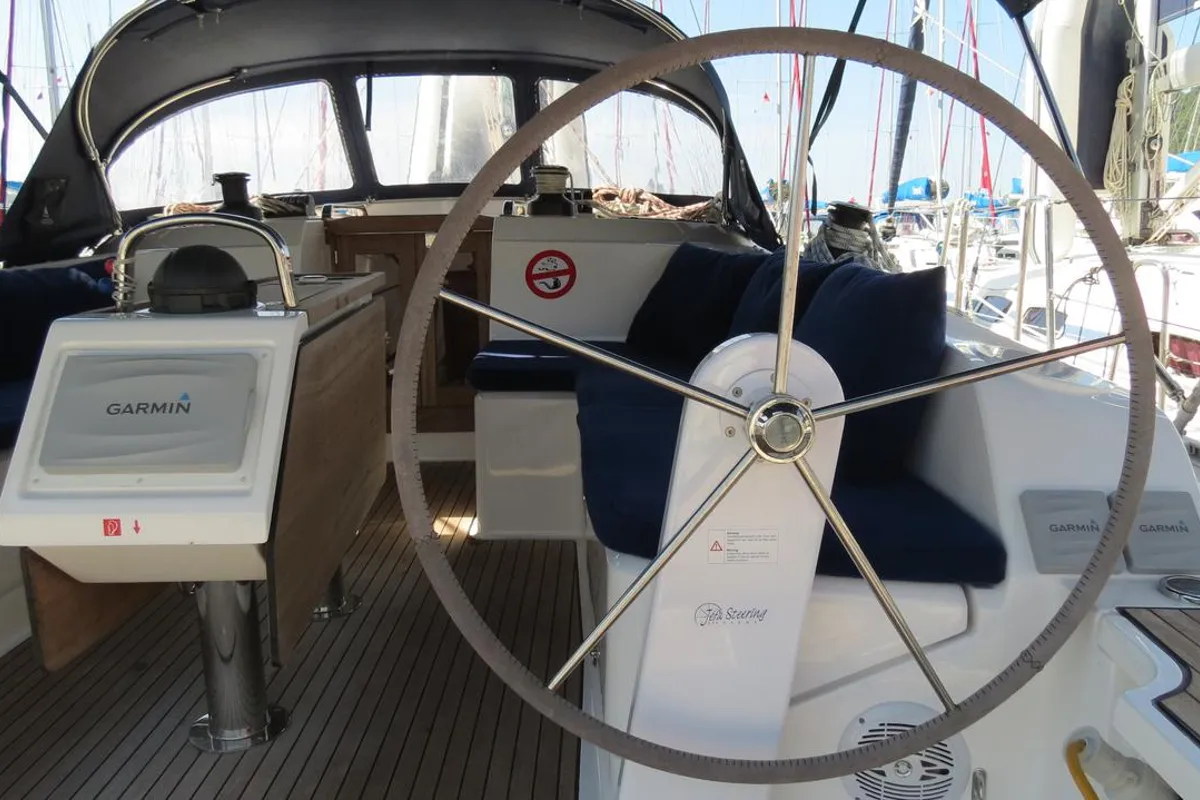 Cockpit of Sita, a Bavaria Cruiser 46 sailboat at Fethiye, Turkey