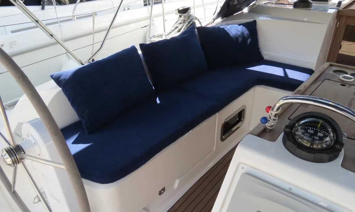 Deck of Sita, a Bavaria Cruiser 46 sailboat at Fethiye, Turkey