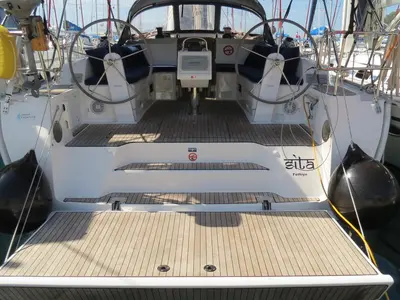 Deck of Sita, a Bavaria Cruiser 46 sailboat at Fethiye, Turkey
