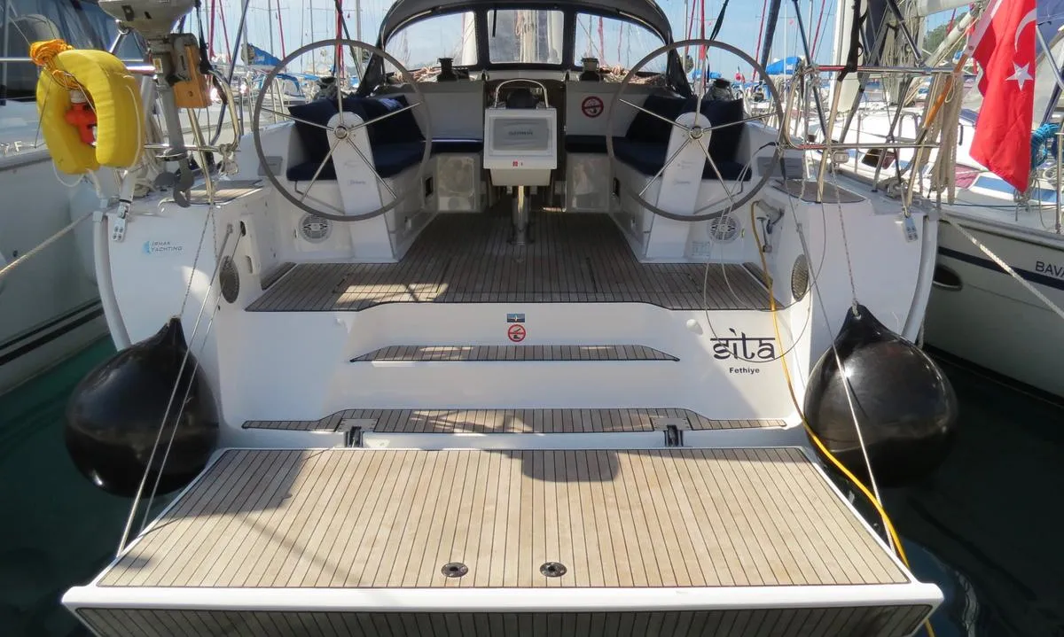 Deck of Sita, a Bavaria Cruiser 46 sailboat at Fethiye, Turkey