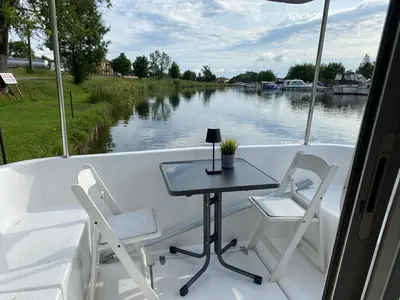 Deck of Triton 1050, a motorboat at Mittersheim, France
