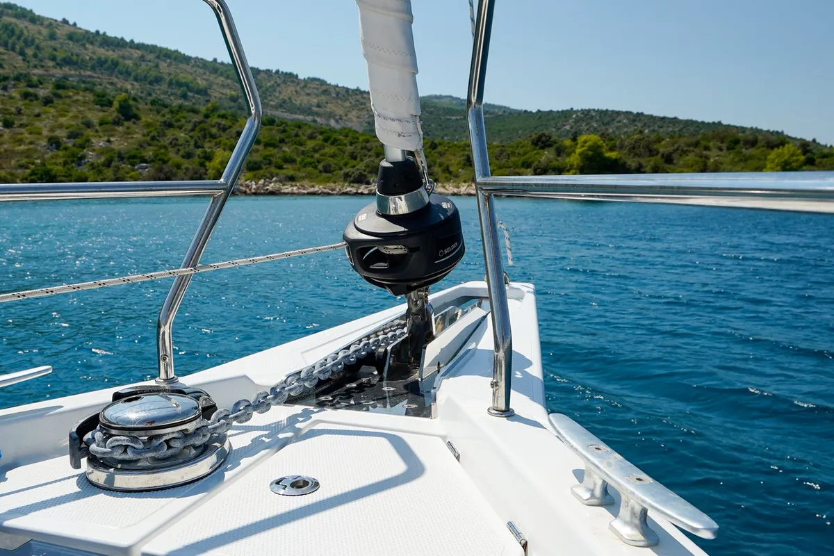 Deck of Janina, a Hanse 460 sailboat at Seget Donji, Croatia