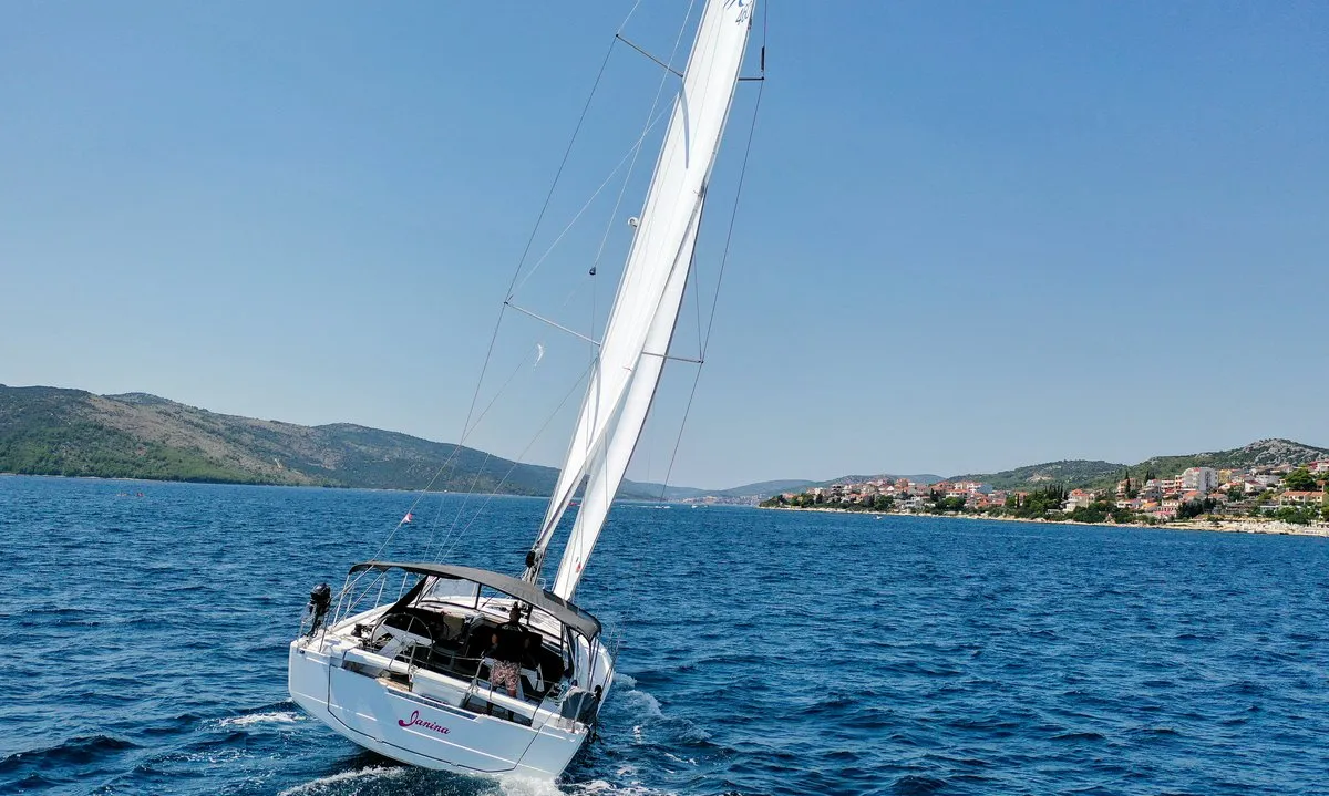 Deck of Janina, a Hanse 460 sailboat at Seget Donji, Croatia