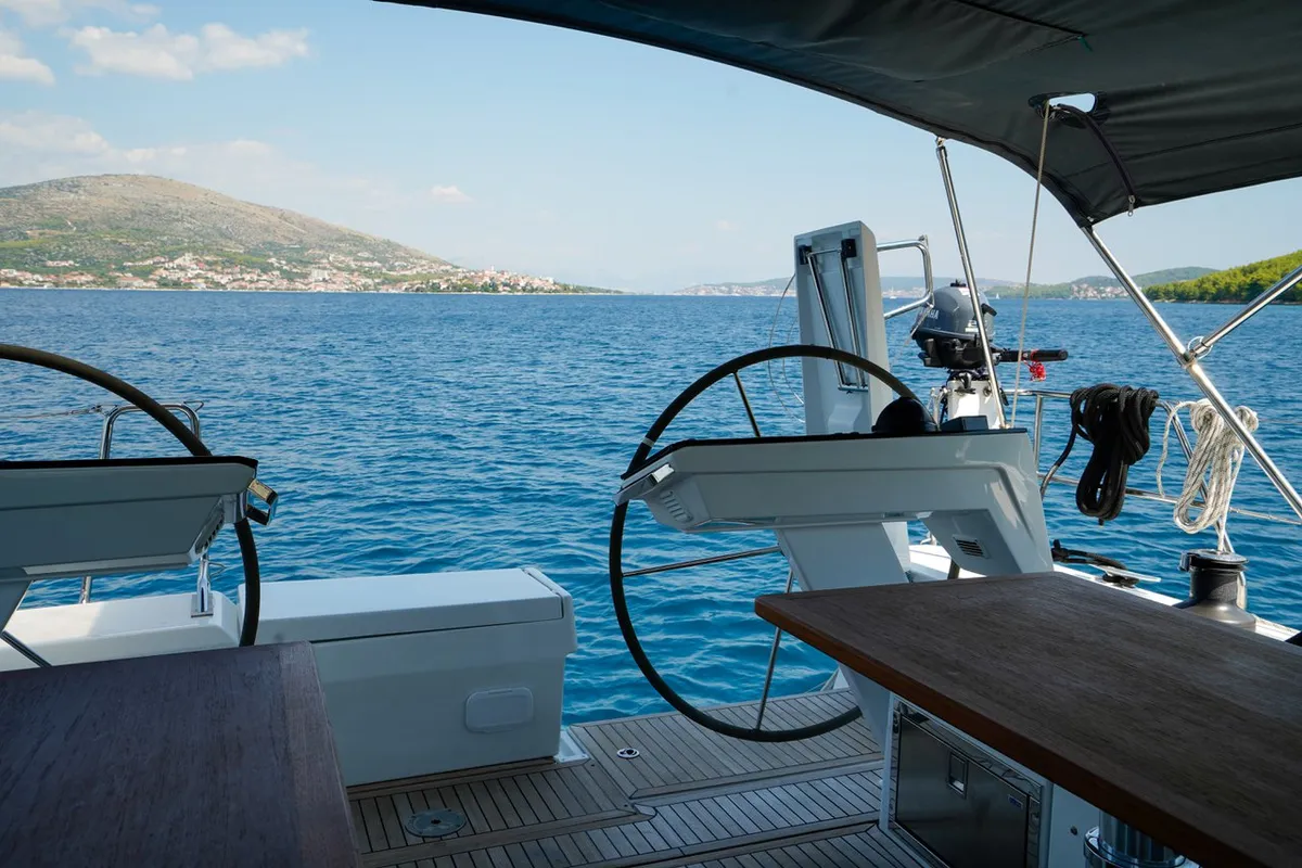 Cockpit of Janina, a Hanse 460 sailboat at Seget Donji, Croatia