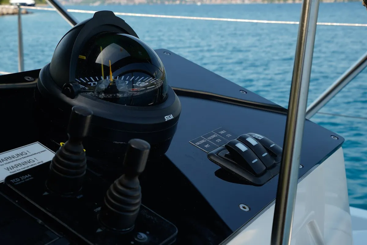 Cockpit of Janina, a Hanse 460 sailboat at Seget Donji, Croatia