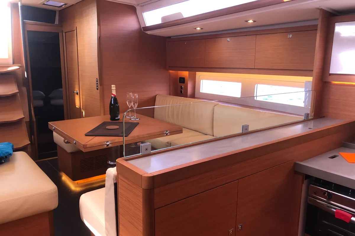 Salon of Gringott, a Dufour 530 sailboat at Olbia, Italy