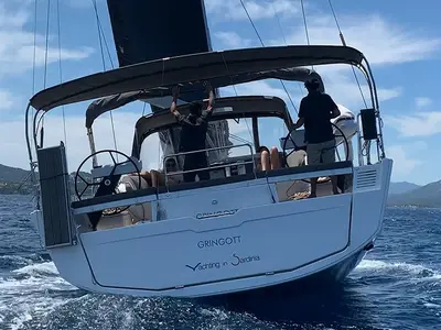 Cockpit of Gringott, a Dufour 530 sailboat at Olbia, Italy