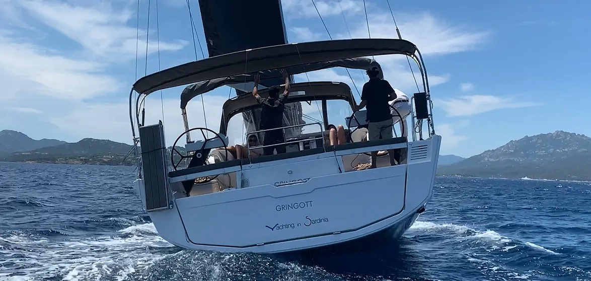 Cockpit of Gringott, a Dufour 530 sailboat at Olbia, Italy
