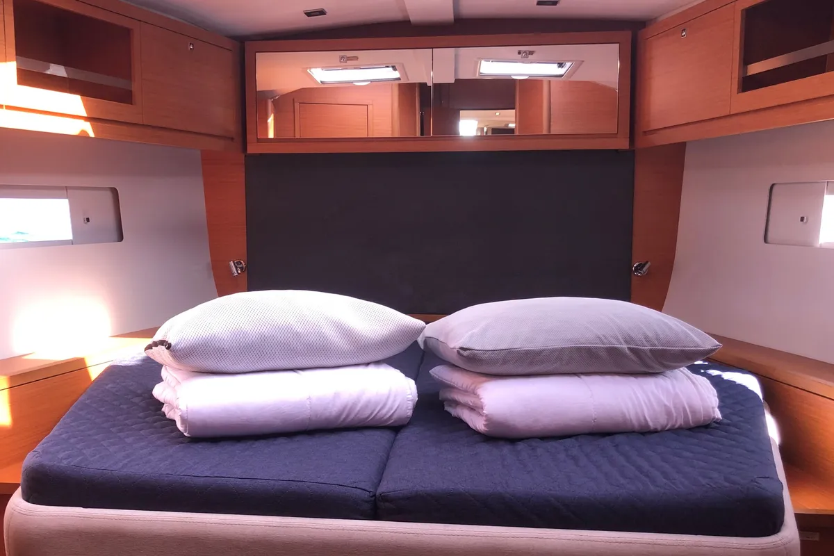Cabin on Gringott, a Dufour 530 sailboat at Olbia, Italy