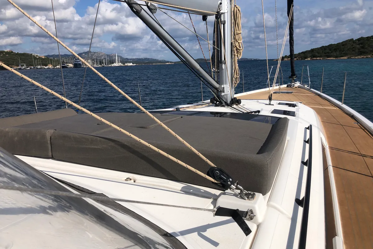 Deck of Gringott, a Dufour 530 sailboat at Olbia, Italy