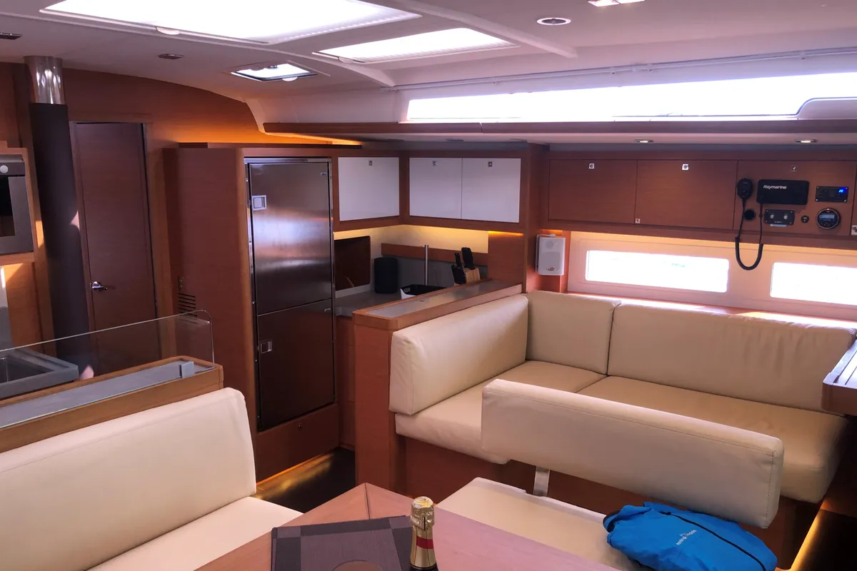 Salon of Gringott, a Dufour 530 sailboat at Olbia, Italy