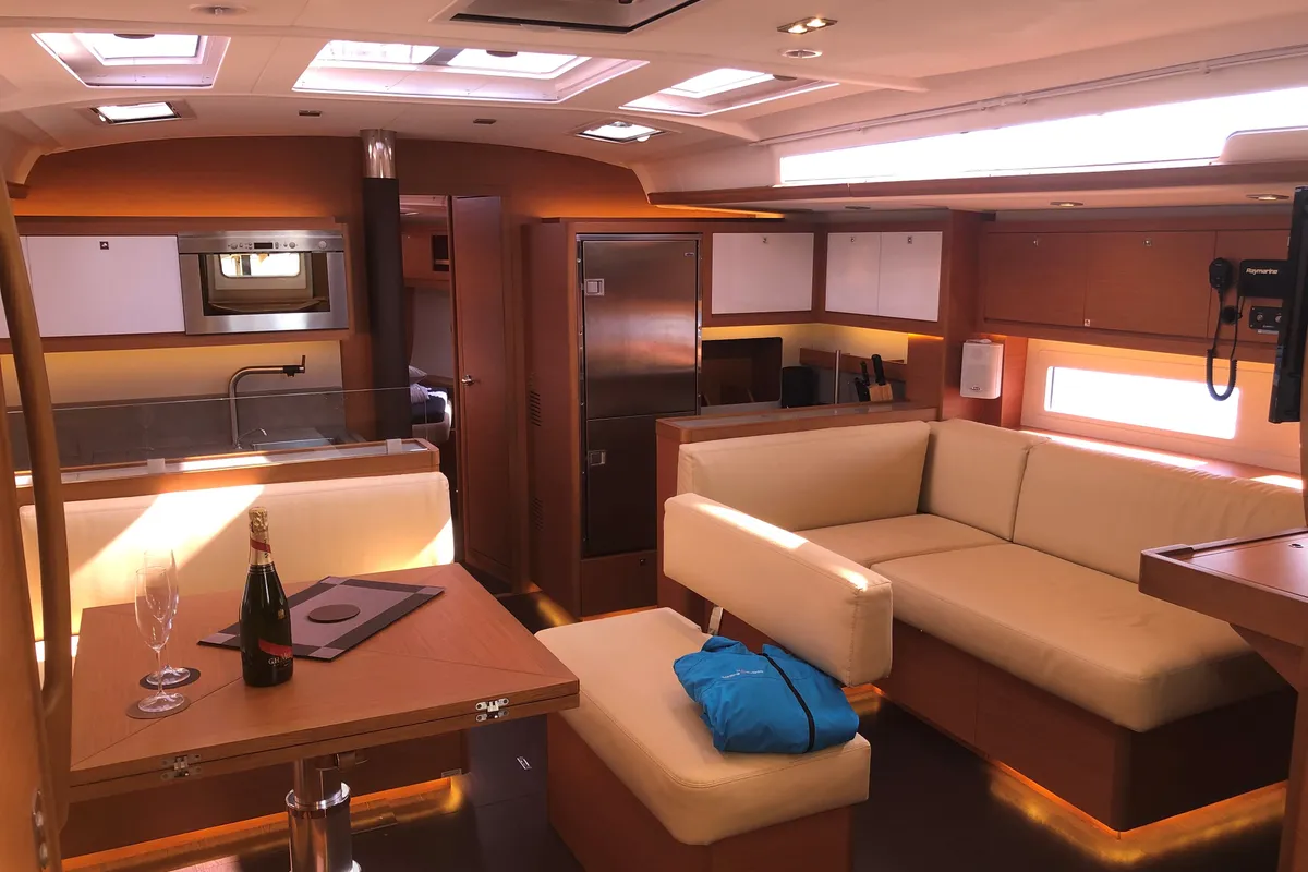 Salon of Gringott, a Dufour 530 sailboat at Olbia, Italy
